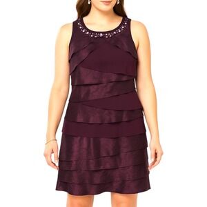 SL Fashions Women's‎ Dress Size 12 Purple Beaded Neck Sleeveless Tiered Sheath L